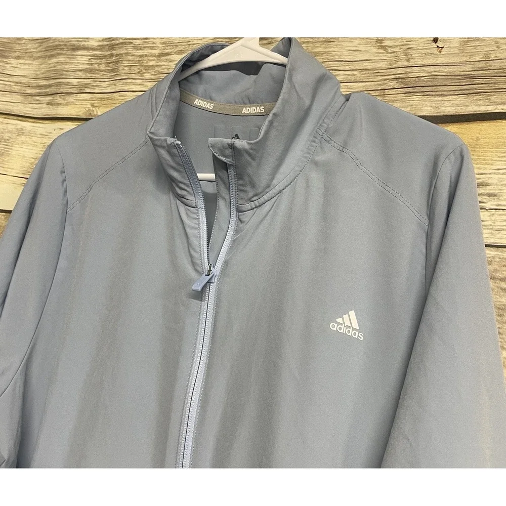 Adidas Golf Men's XL Blue Grey Full Zip‎ Windbreaker Jacket Coat Pockets